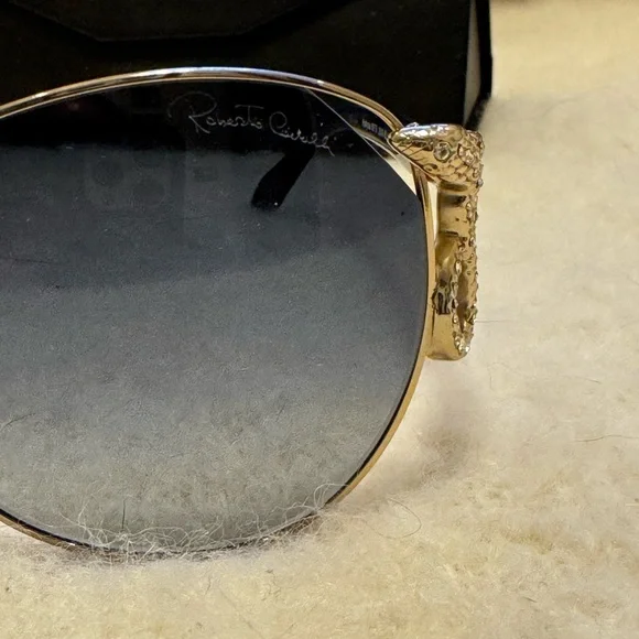 Roberto Cavalli Gold and Black Snake Detail Sunglasses display picture 1